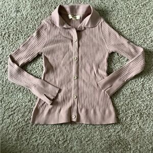 Mik ❤️ Mesh Salmon Blush Button-Up Long Sleeve Sweater Top